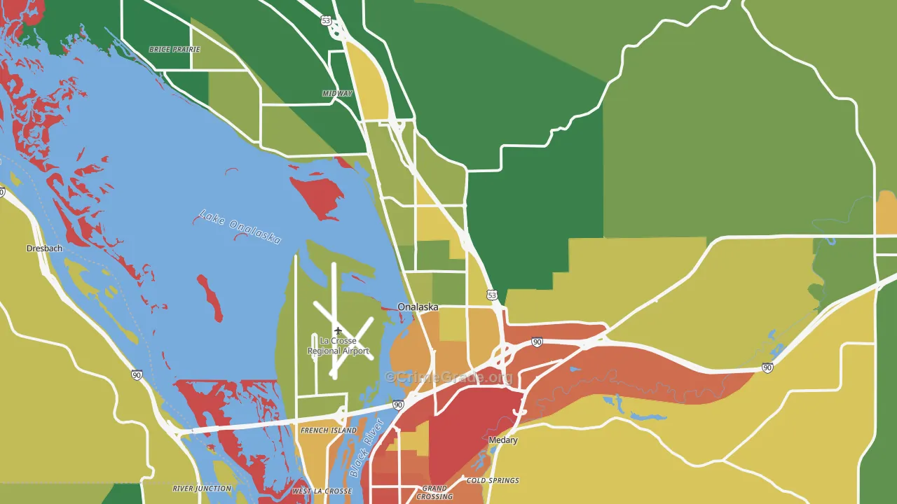 Onalaska, WI Map of Theft Rates
