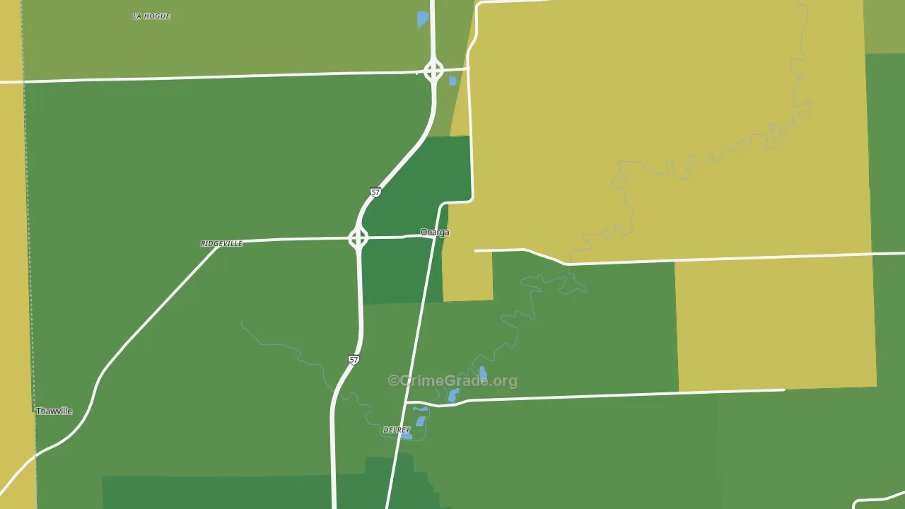Onarga, IL Map of Theft Rates