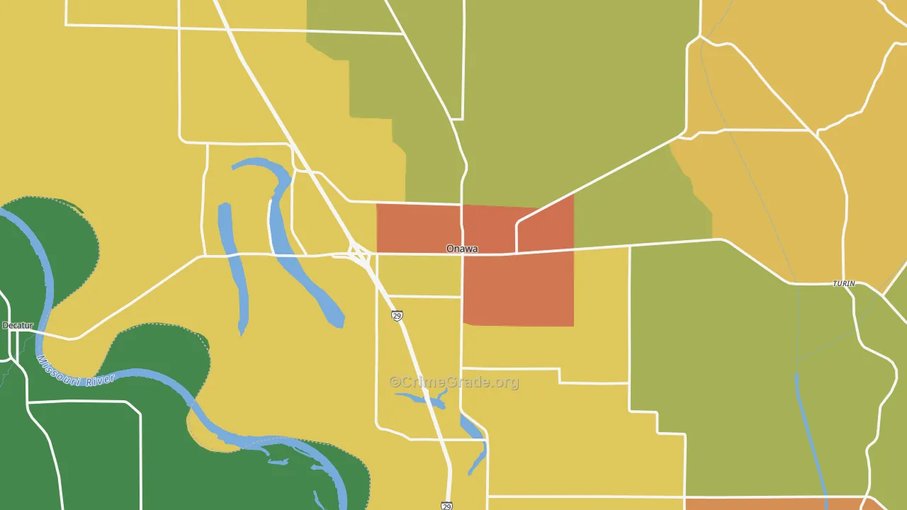 Onawa, IA Map of Theft Rates