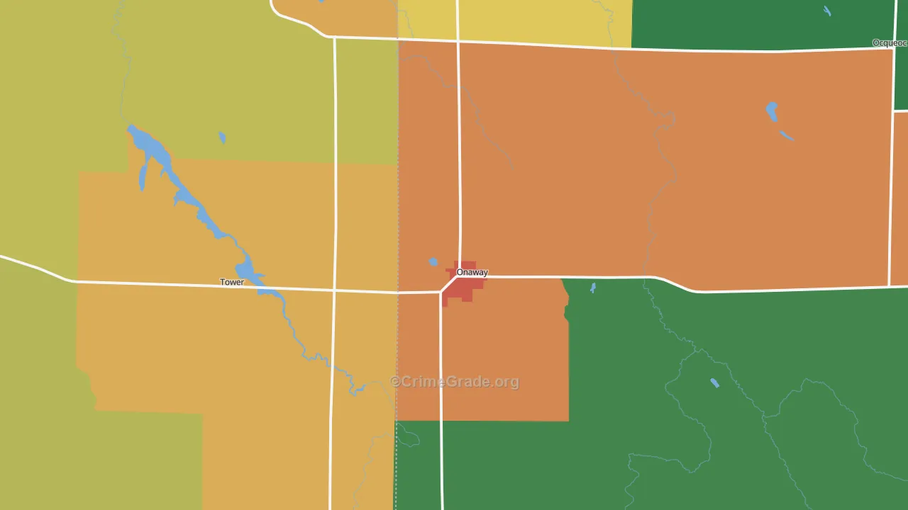 Onaway, MI Map of Theft Rates