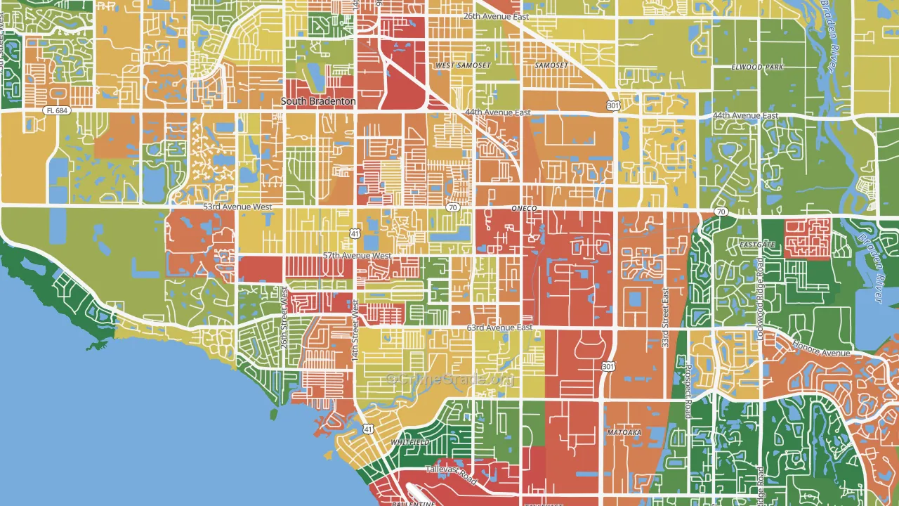 Oneco, Bradenton, FL Map of Theft Rates