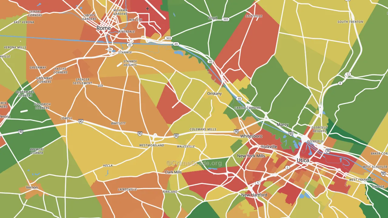 Oneida County, NY Map of Theft Rates