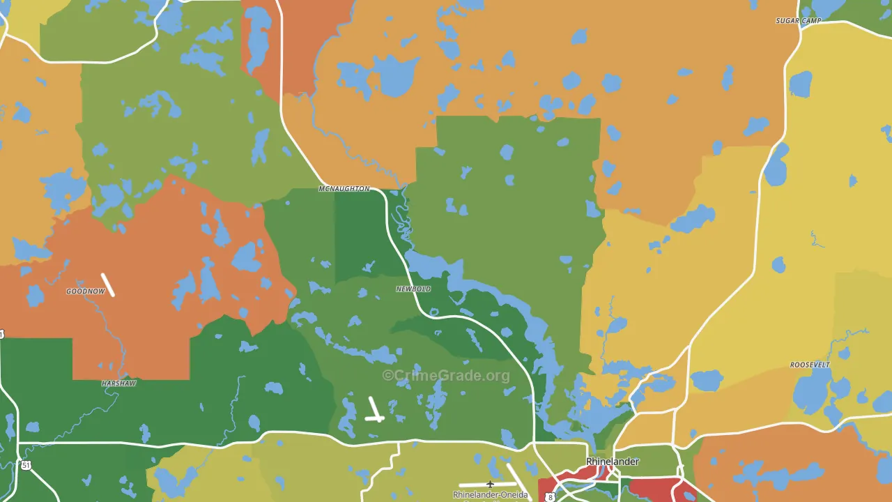 Oneida County, WI Map of Theft Rates