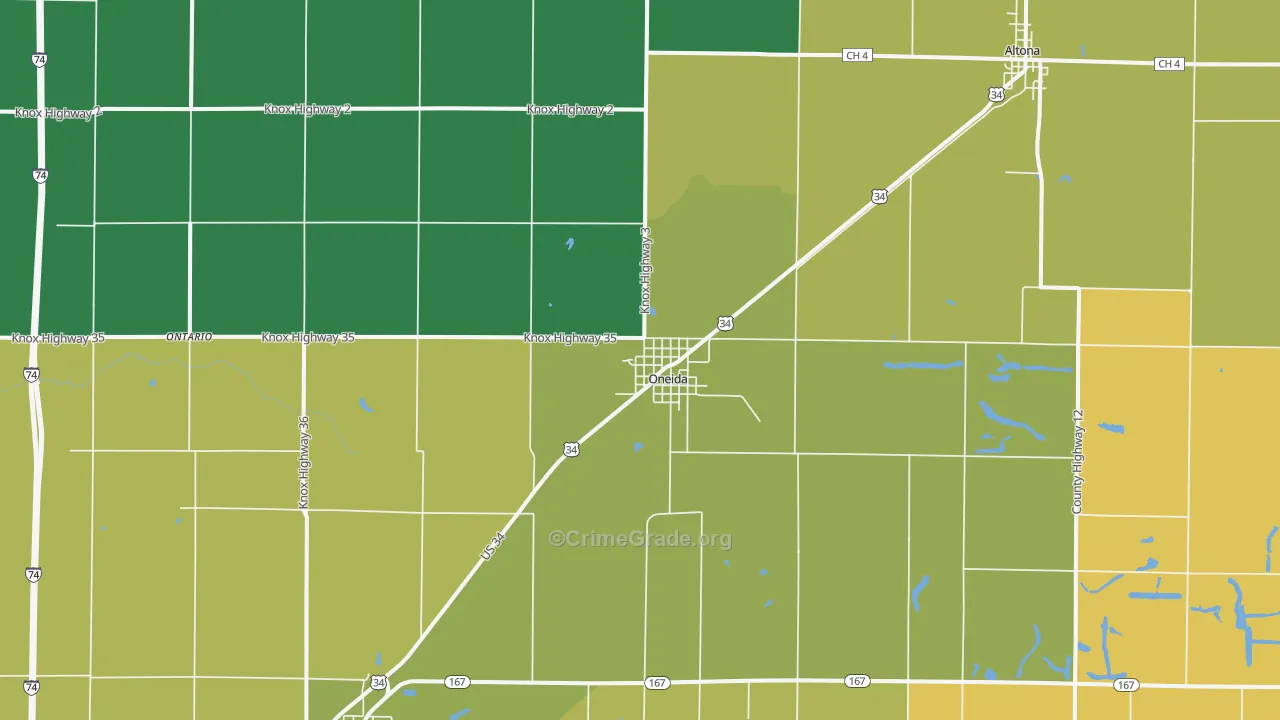Oneida, IL Map of Theft Rates
