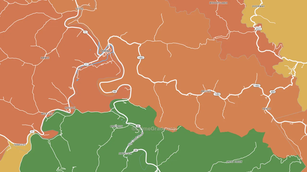 Oneida, KY Map of Theft Rates