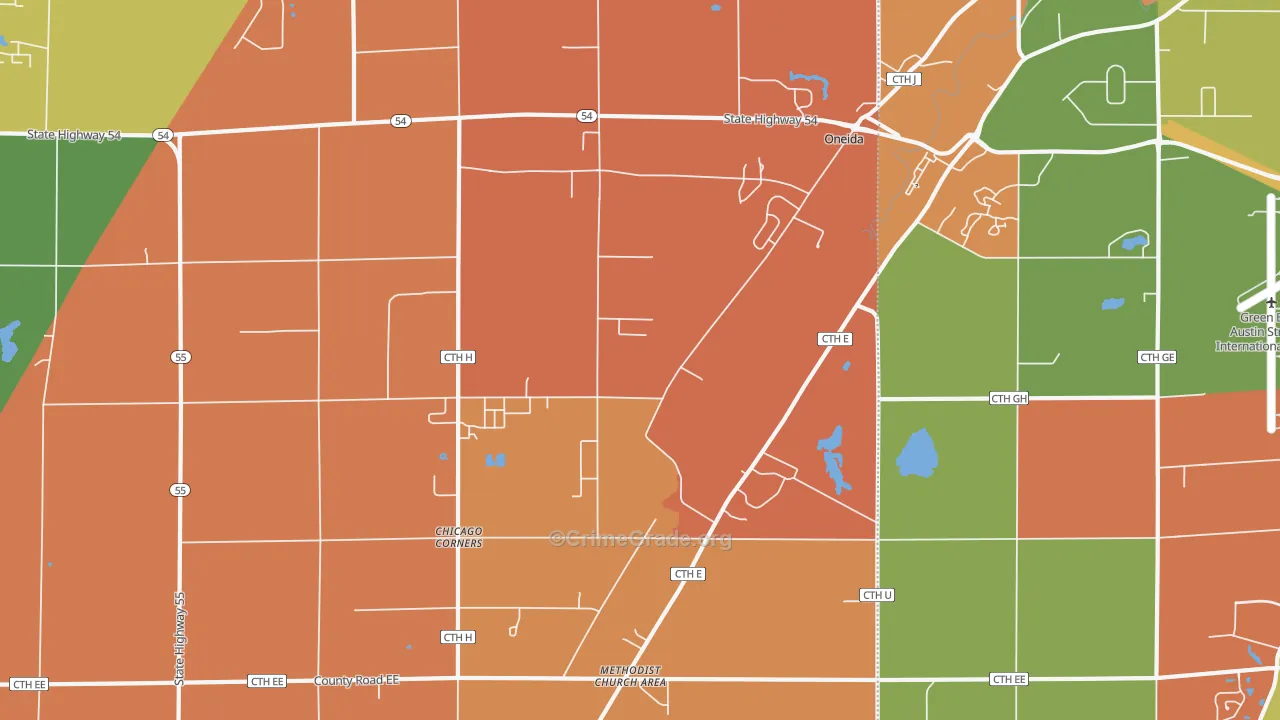 Oneida, WI Map of Theft Rates