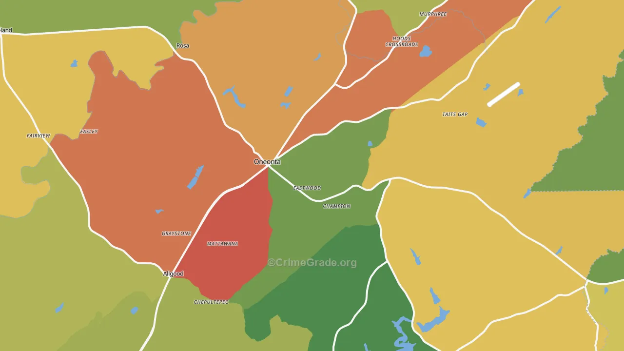 Oneonta, AL Map of Theft Rates
