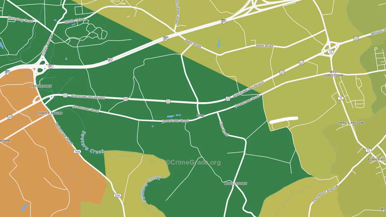 Ono, PA Map of Theft Rates