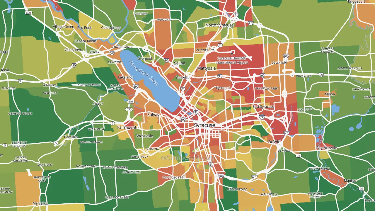 Onondaga County, NY Map of Theft Rates