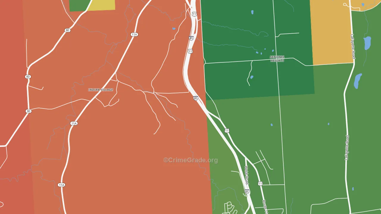 Onondaga, NY Map of Theft Rates
