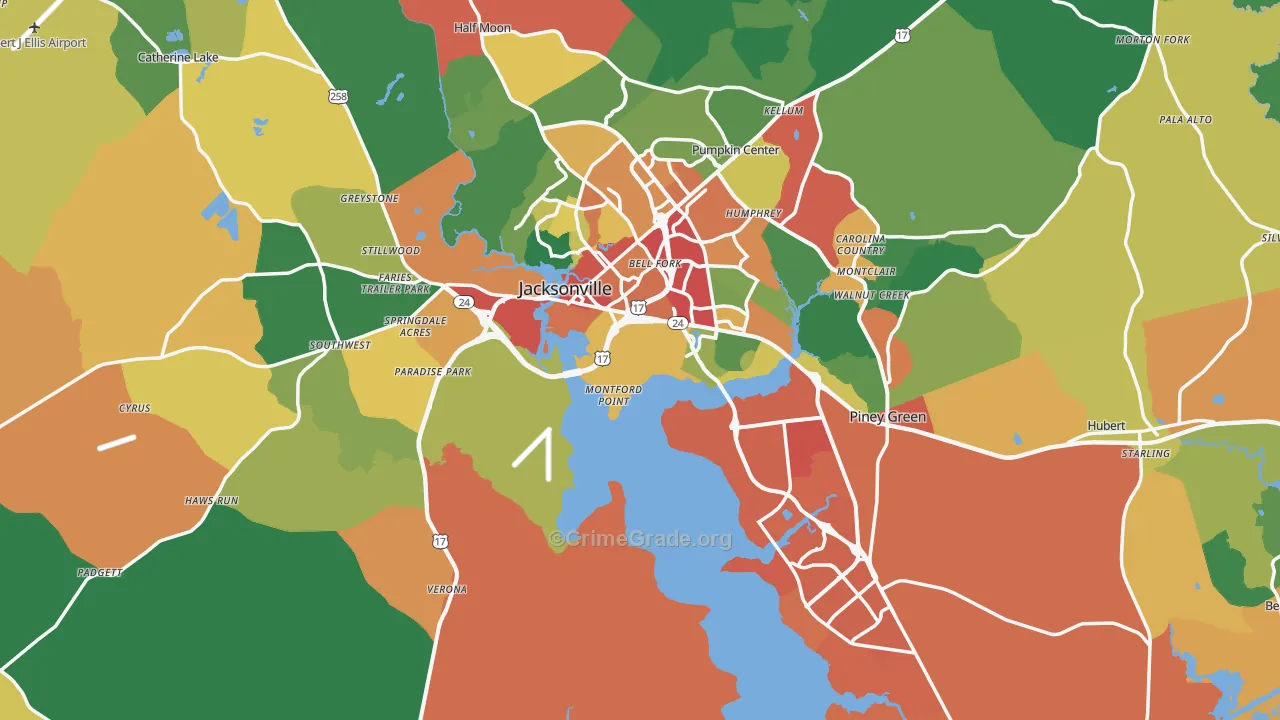 Onslow County, NC Map of Theft Rates