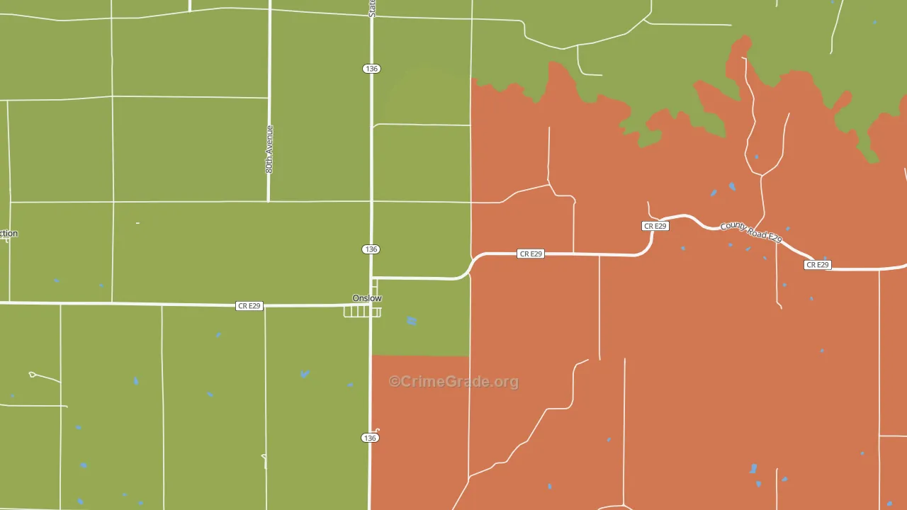 Onslow, IA Map of Theft Rates