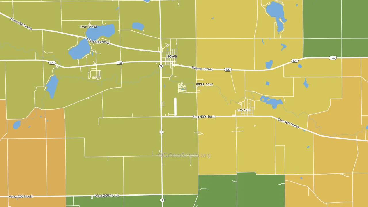 Ontario, IN Map of Theft Rates