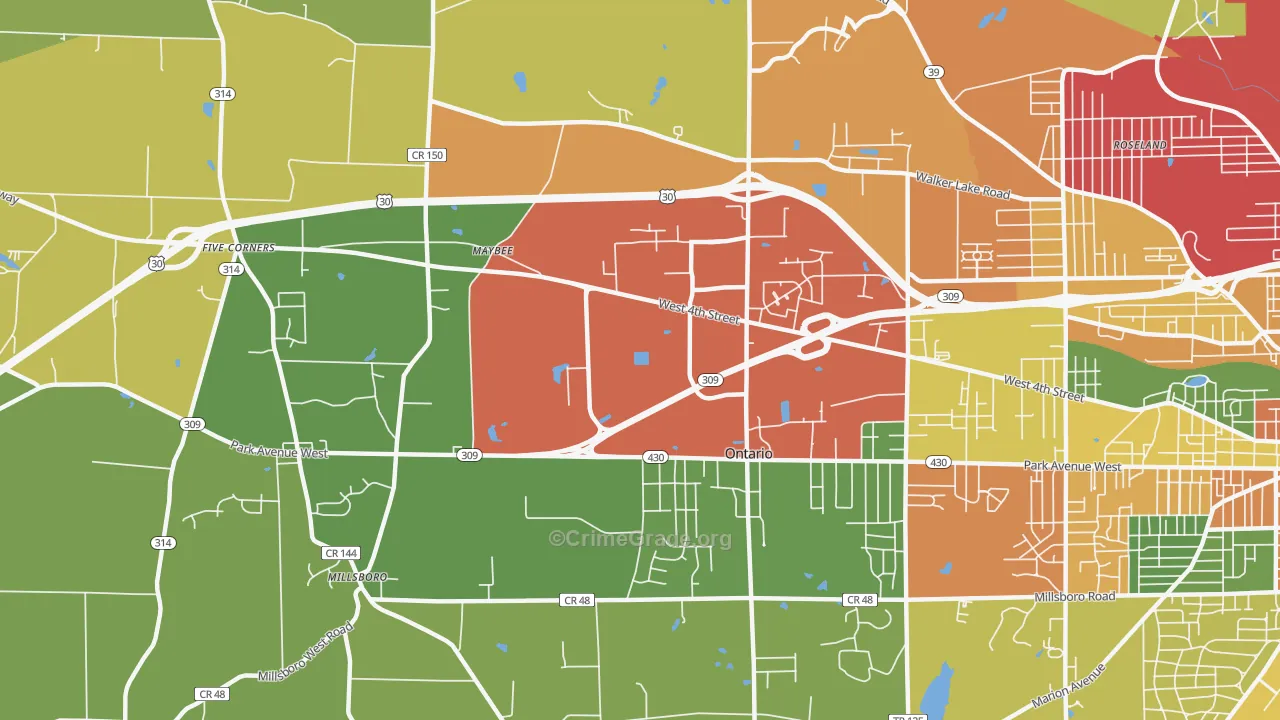 Ontario, OH Map of Theft Rates