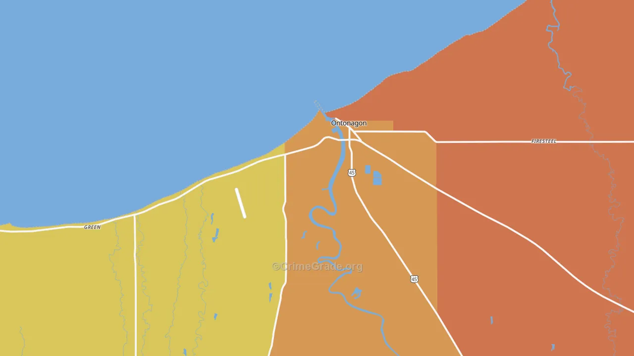 Ontonagon, MI Map of Theft Rates
