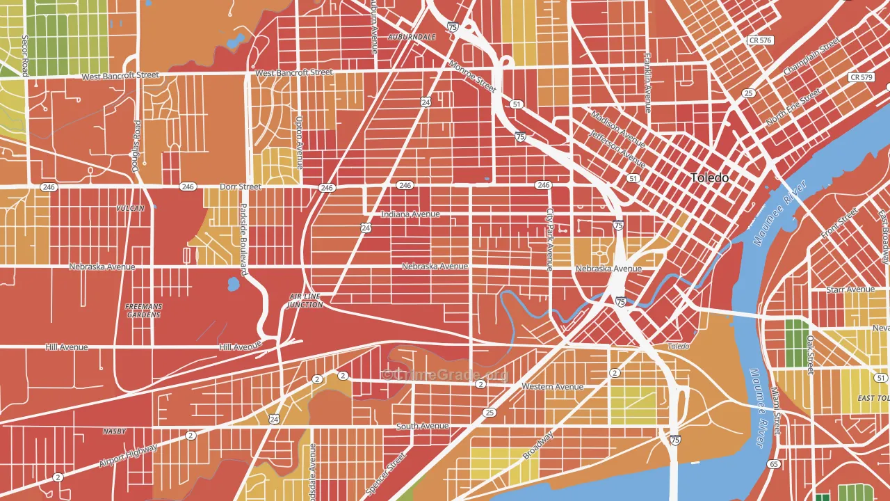 Onyx, Toledo, OH Map of Theft Rates