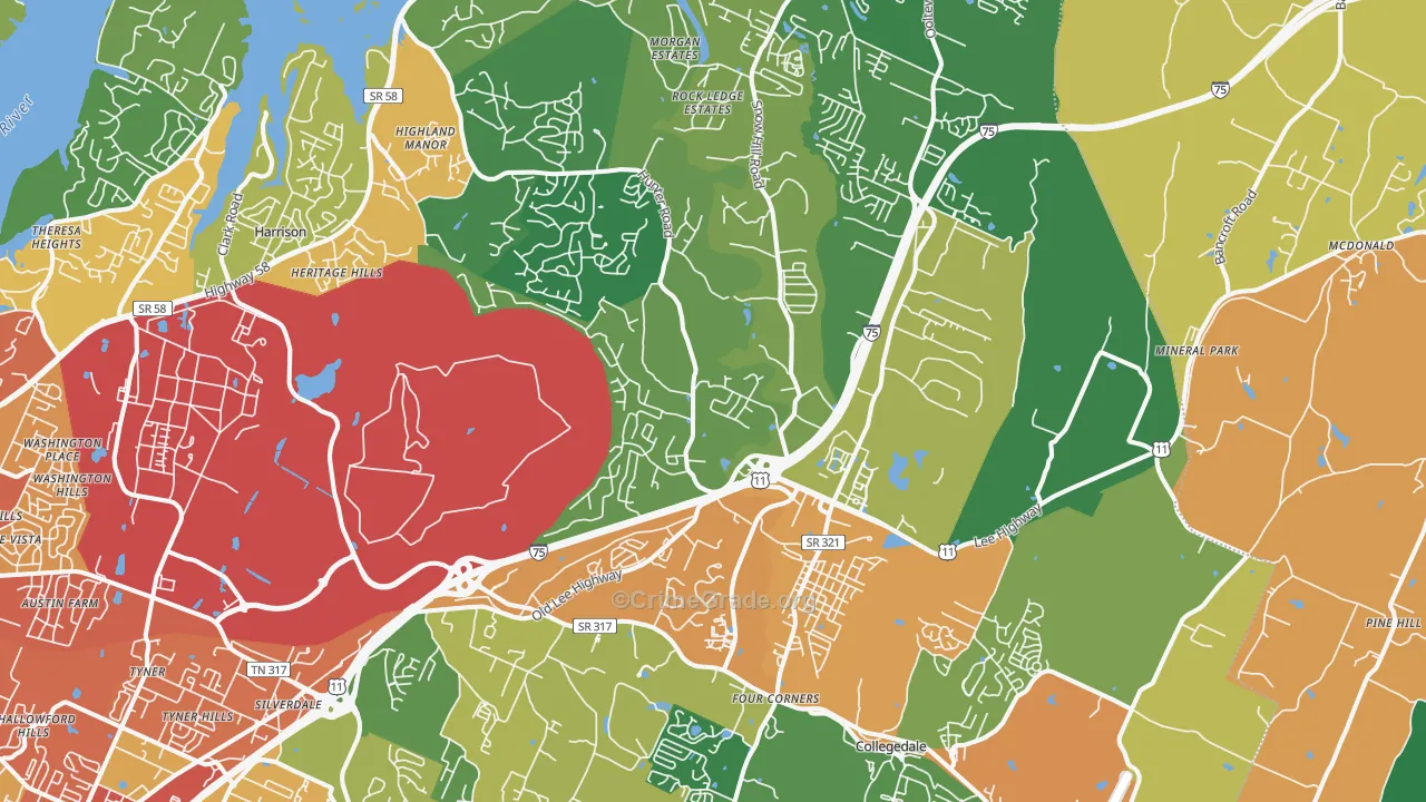 Ooltewah, TN Map of Theft Rates