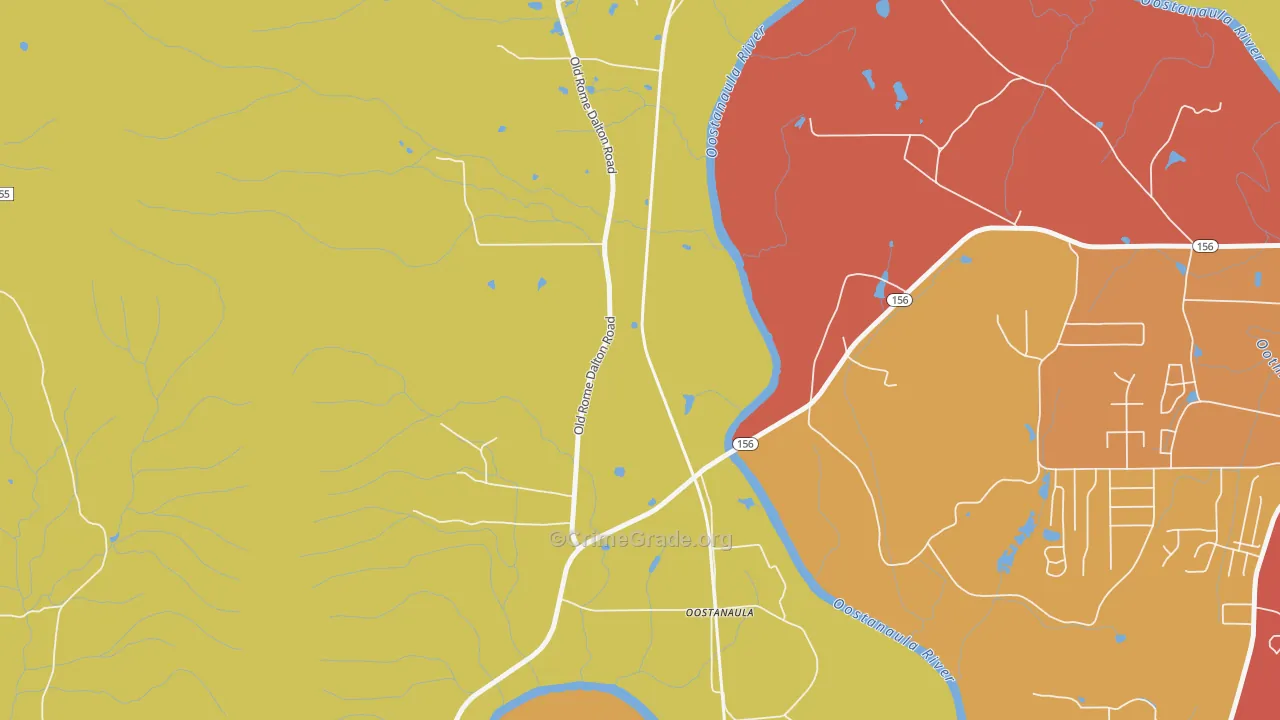 Oostanaula, GA Map of Theft Rates