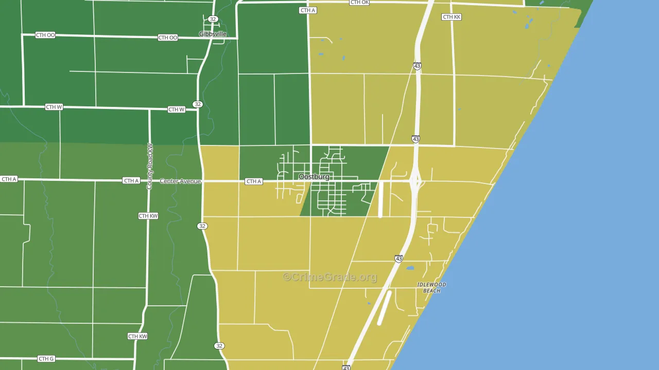 Oostburg, WI Map of Theft Rates