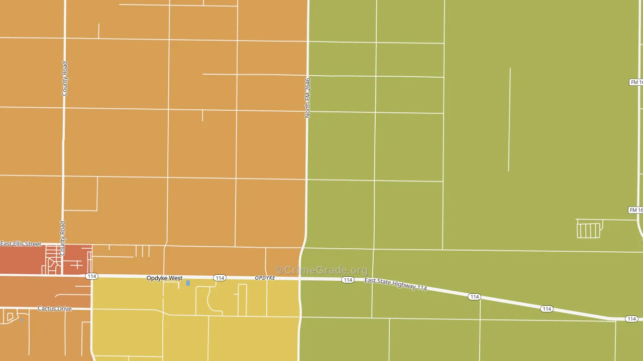 Opdyke, TX Map of Theft Rates