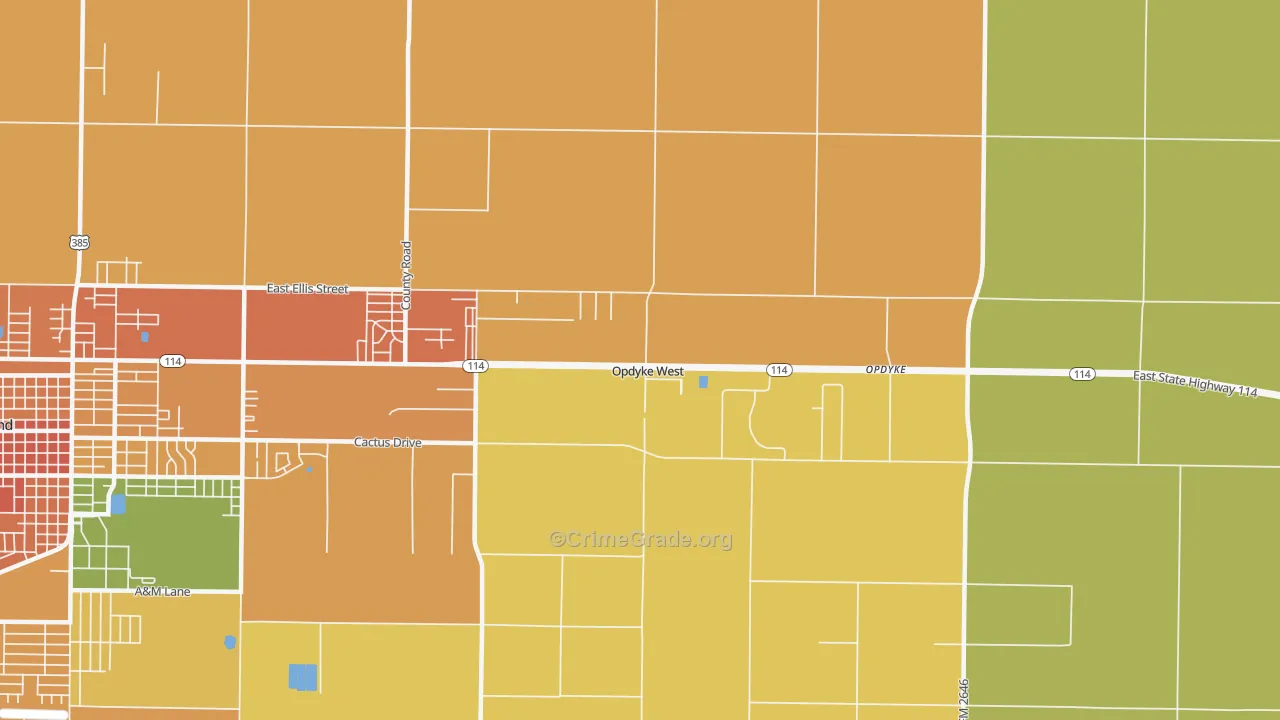 Opdyke West, TX Map of Theft Rates
