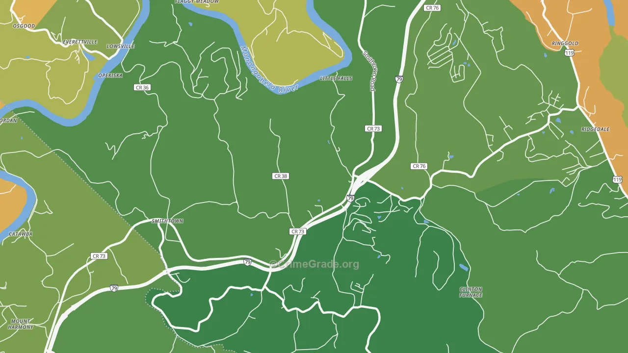 Opekiska, WV Map of Theft Rates