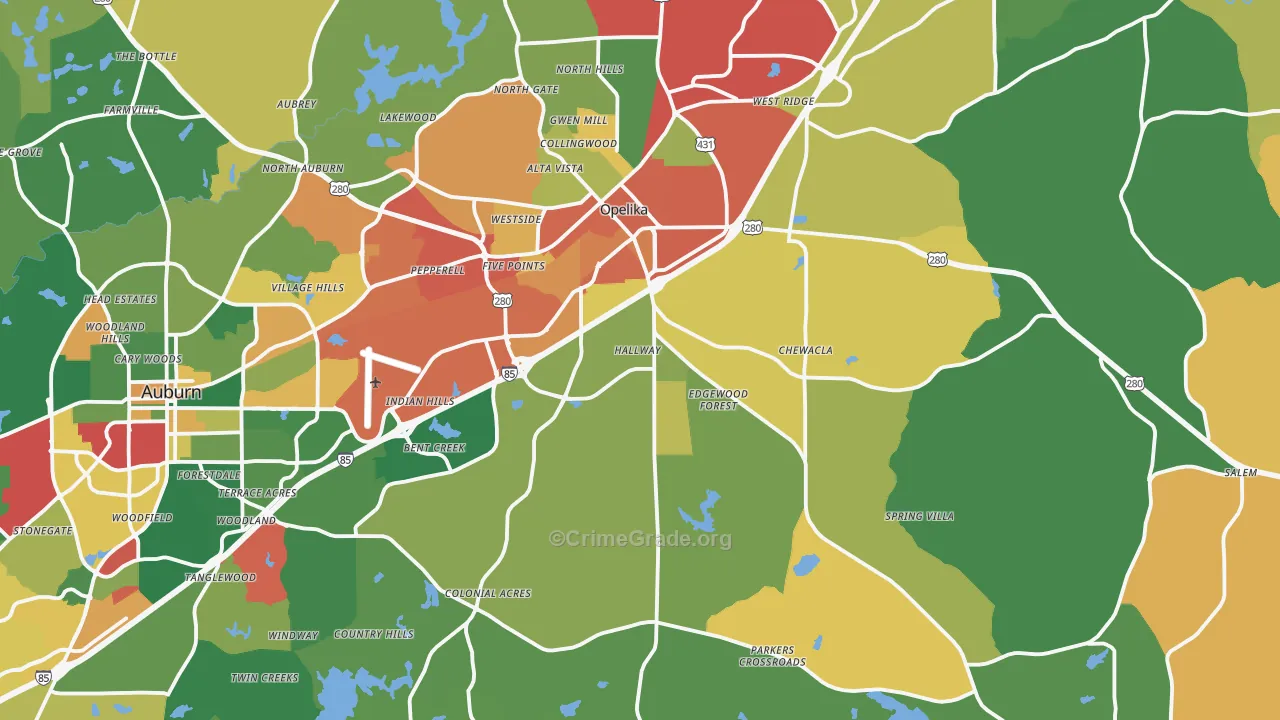 Opelika, AL Map of Theft Rates