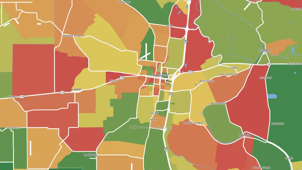 Opelousas, LA Map of Theft Rates