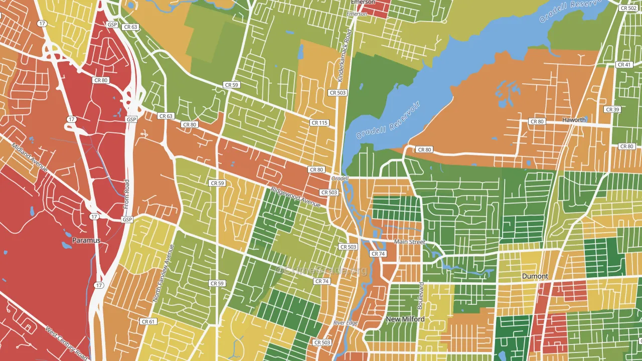 Oradell, NJ Map of Theft Rates