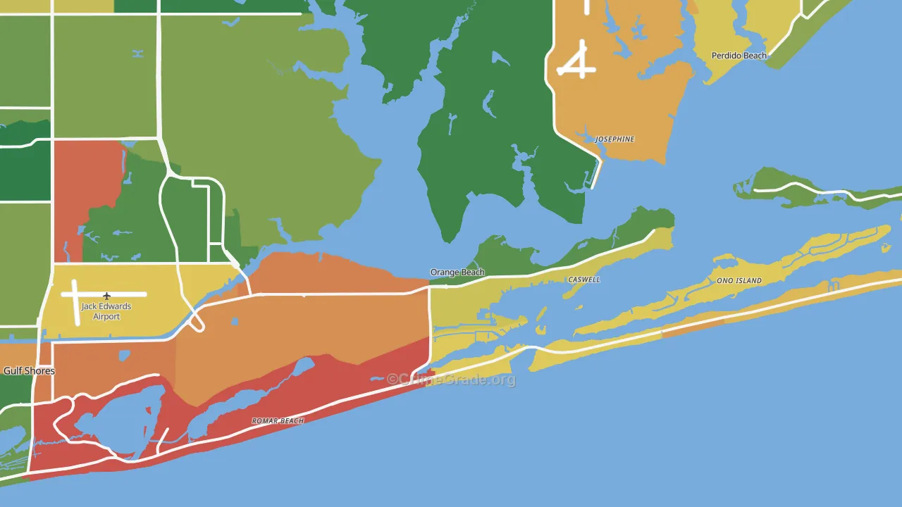 Orange Beach, AL Map of Theft Rates