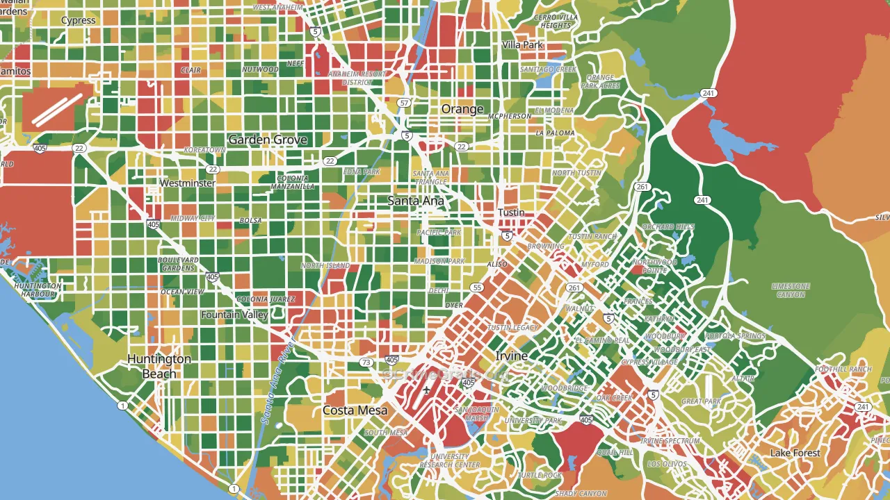 Orange County, CA Map of Theft Rates