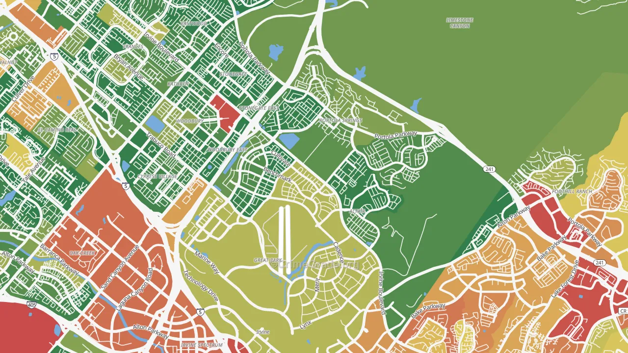 Orange County Great Park, Irvine, CA Map of Theft Rates