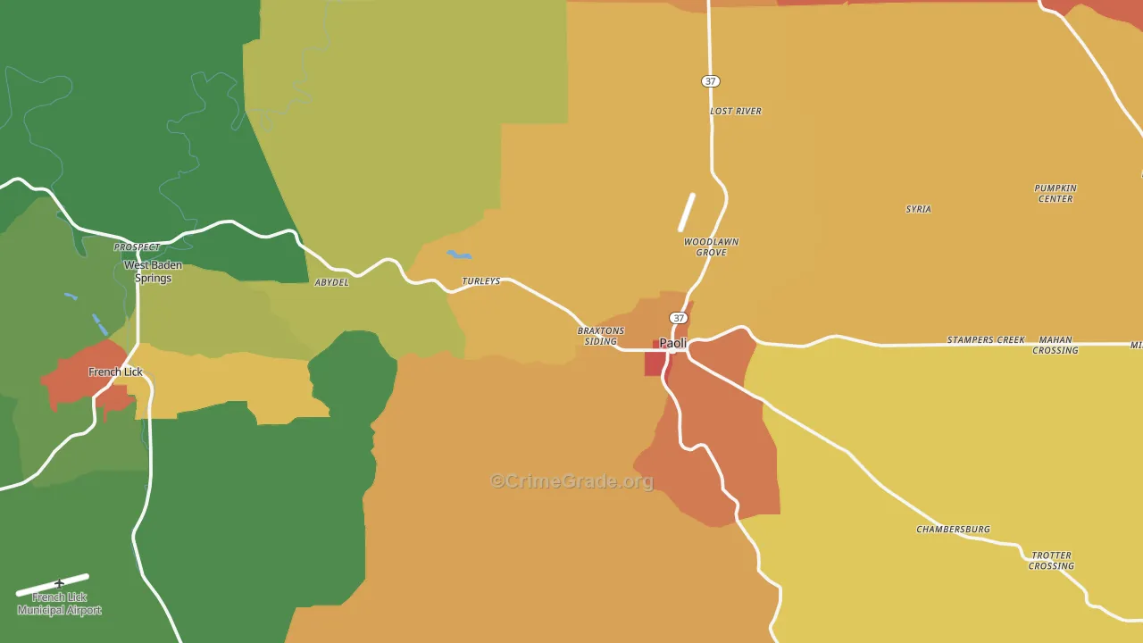 Orange County, IN Map of Theft Rates