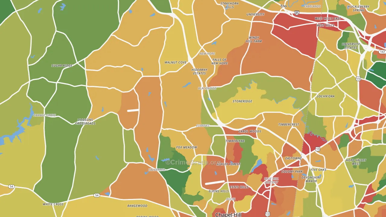 Orange County, NC Map of Theft Rates
