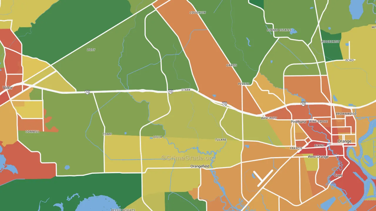 Orange County, TX Map of Theft Rates
