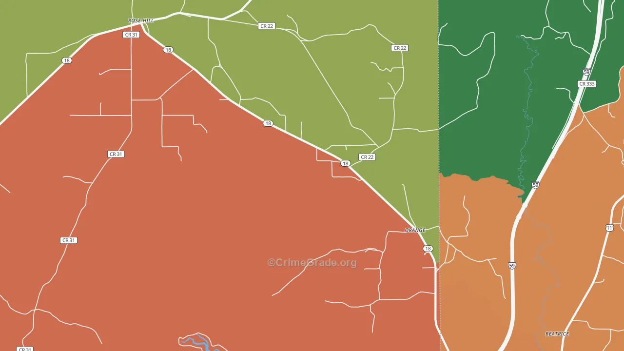 Orange, MS Map of Theft Rates