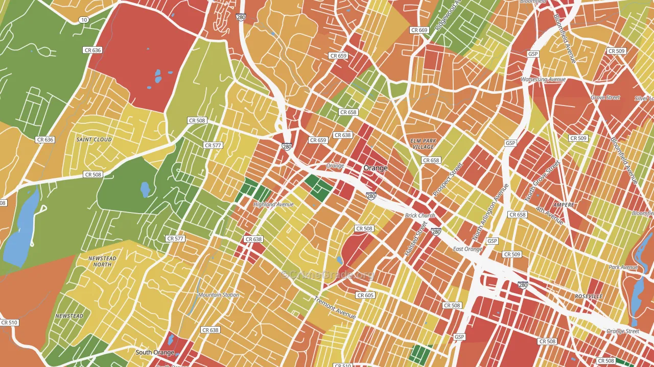 Orange, NJ Map of Theft Rates