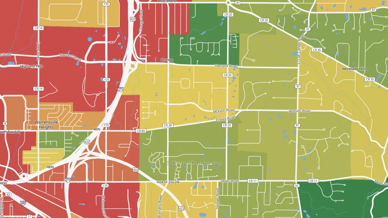 Orange, OH Map of Theft Rates