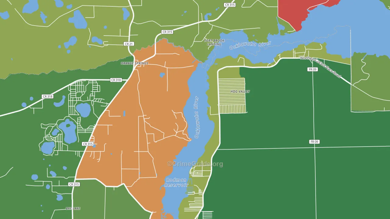 Orange Springs, FL Map of Theft Rates