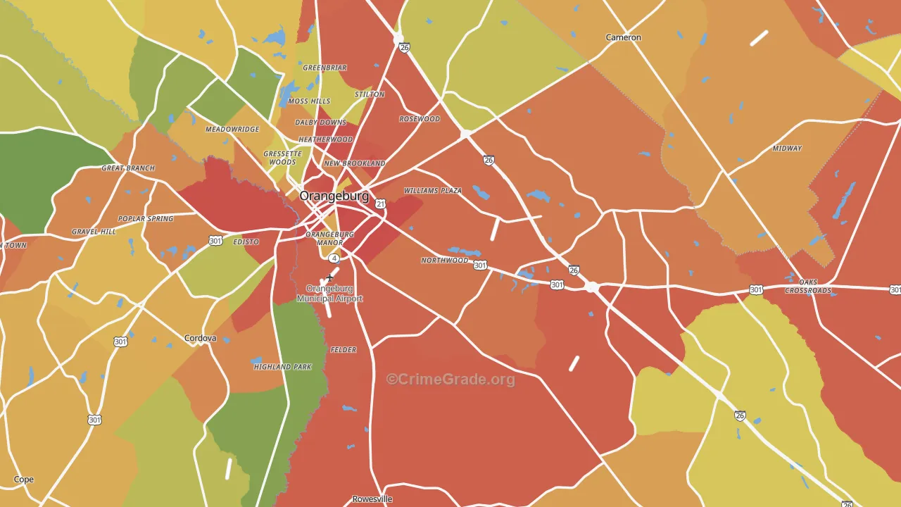 Orangeburg County, SC Map of Theft Rates
