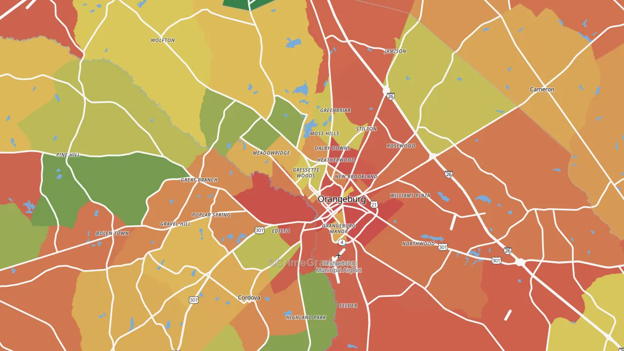 Orangeburg, SC Map of Theft Rates