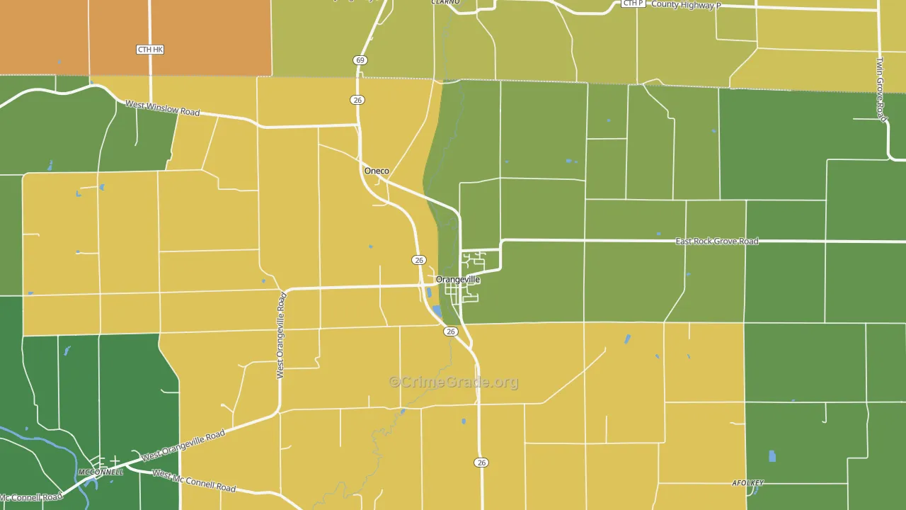 Orangeville, IL Map of Theft Rates