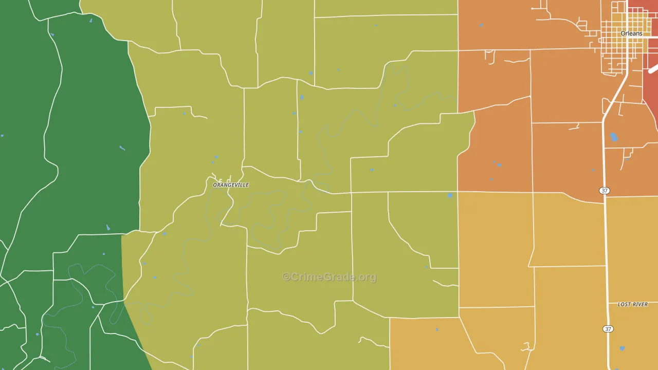 Orangeville, IN Map of Theft Rates