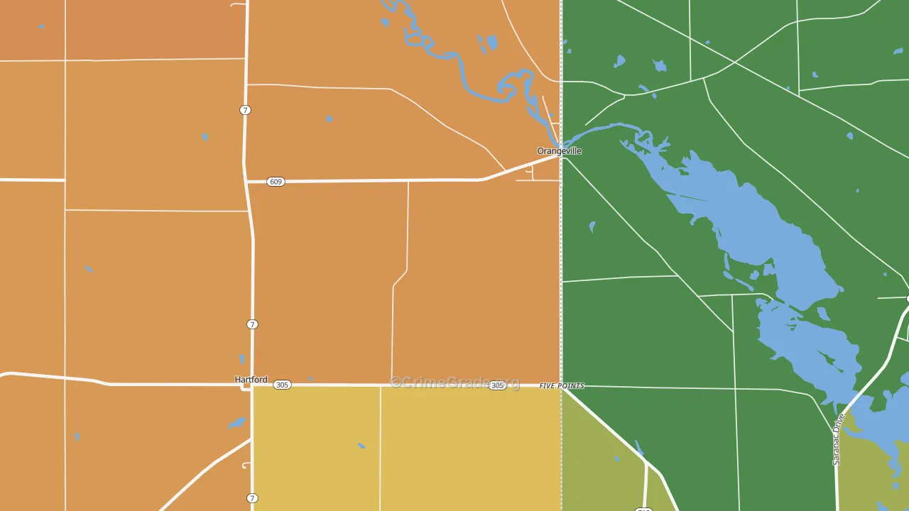 Orangeville, OH Map of Theft Rates