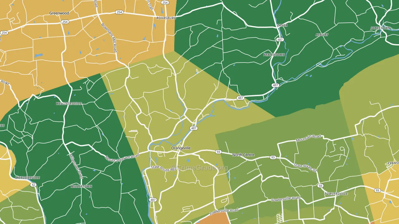 Orangeville, PA Map of Theft Rates