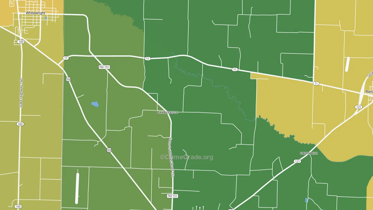Orangeville, TX Map of Theft Rates
