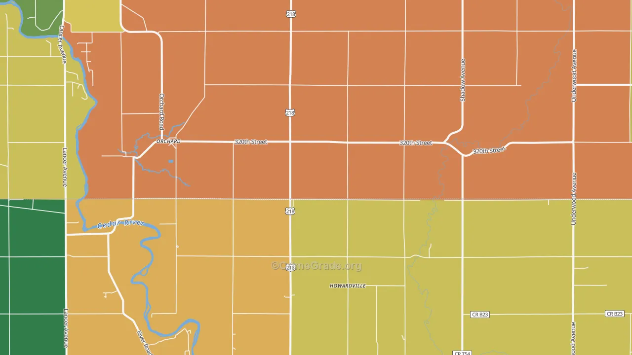 Orchard, IA Map of Theft Rates