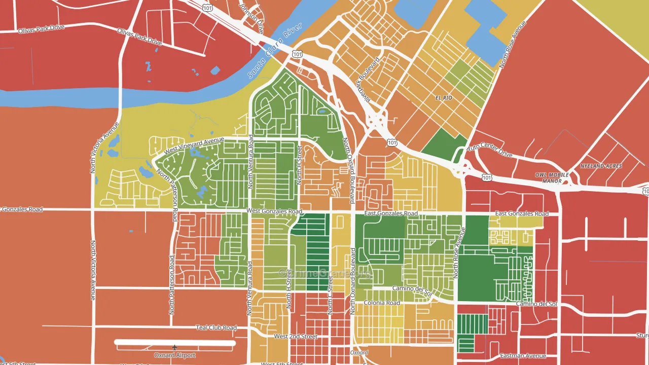 Orchard, Oxnard, CA Map of Theft Rates