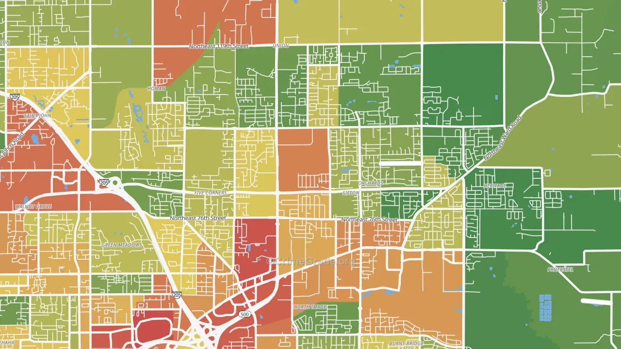 Orchards Area, Orchards, WA Map of Theft Rates