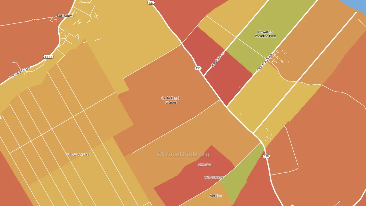 Orchidlands Estates, Keaau, HI Map of Theft Rates